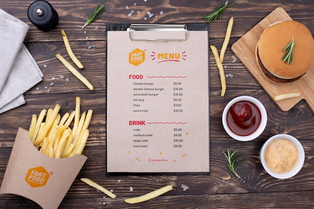 Download Fast food menu concept mock-up | Free PSD File