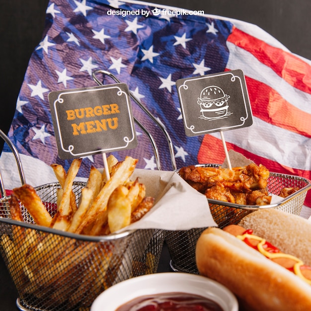Download Fast food mockup on american flag PSD file | Free Download