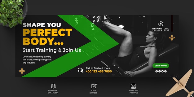Premium Psd Fitness And Gym Promotional Facebook Cover And Banner Design Template