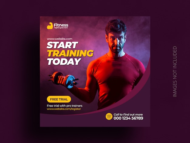 Fitness gym social media post banner square flyer template Premium Psd