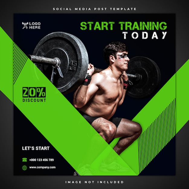 Premium PSD Fitness and gym social media post template