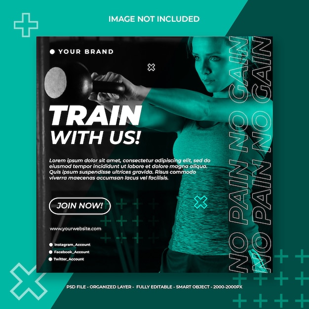 Fitness and gym social media or square banner template Premium Psd
