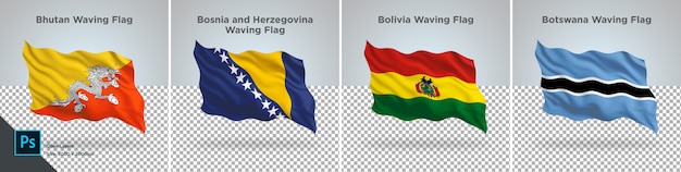 Premium Psd Flags Set Of Bhutan Bolivia Bosnia Botswana Flag Set On Transparent