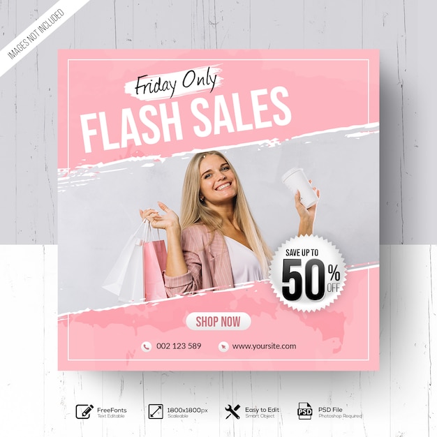 Flash sales square banner promotion instagram post template Premium Psd