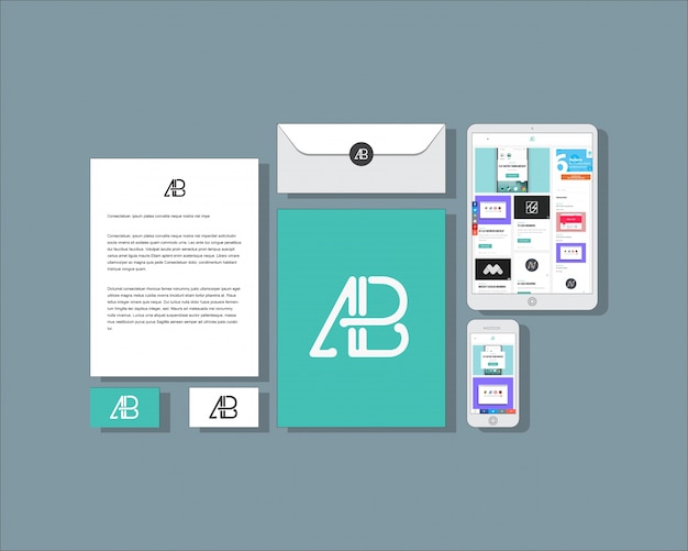 Download Free Psd Flat Business Stationery Mock Up PSD Mockup Templates