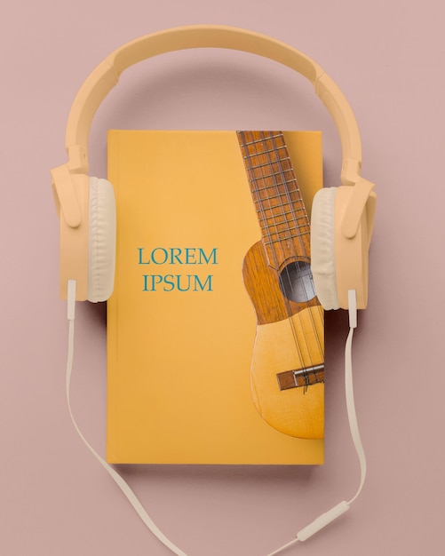 Flat lay book cover mockup arrangement Free PSD File