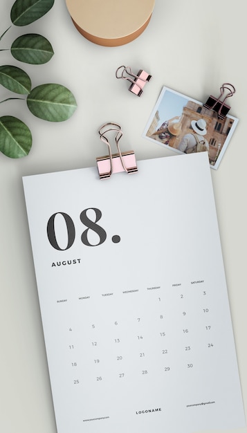 Flat Lay Clipped Calendar Mock Up Free Psd File