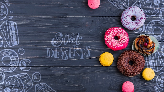 Flat lay composition of donuts Free Psd