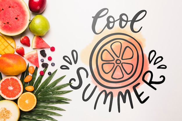 Flat lay copyspace mockup with fruits Free Psd