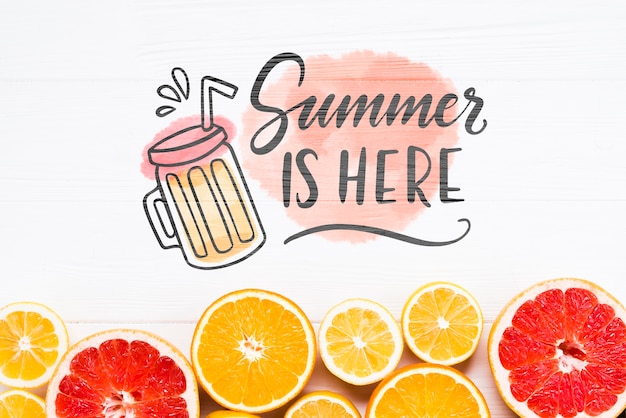 Flat lay copyspace mockup with summer fruits Free Psd