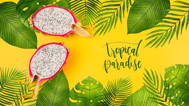 Download Free Psd Flat Lay Copyspace Mockup With Tropical Leaves