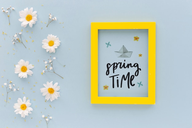 Download Free Psd Flat Lay Frame Mockup With Spring Flowers
