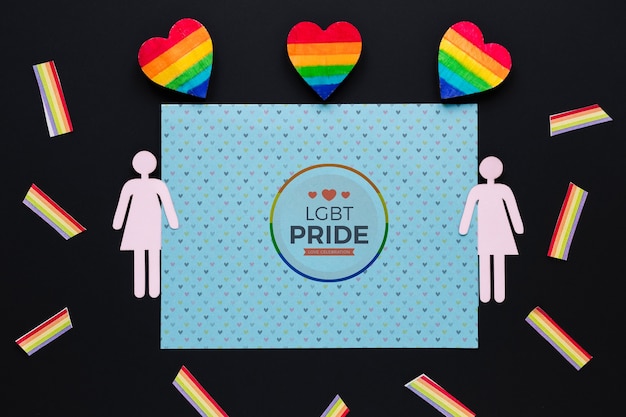 Free PSD | Flat lay lgbt pride composition with paper template