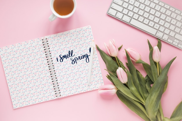 Download Free Psd Flat Lay Notepad Mockup For Spring