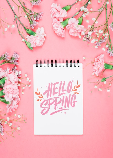 Download Free Psd Flat Lay Notepad Mockup With Spring Concept