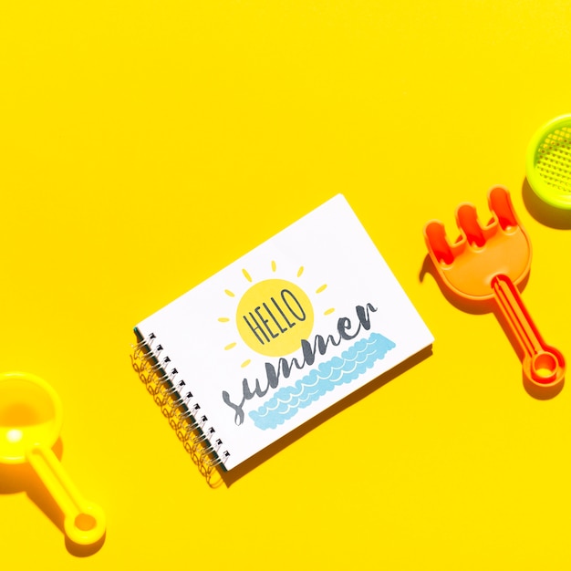 Download Flat lay notepad mockup with summer elements | Free PSD File