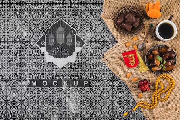 Flat lay ramadan composition with copyspace Free Psd