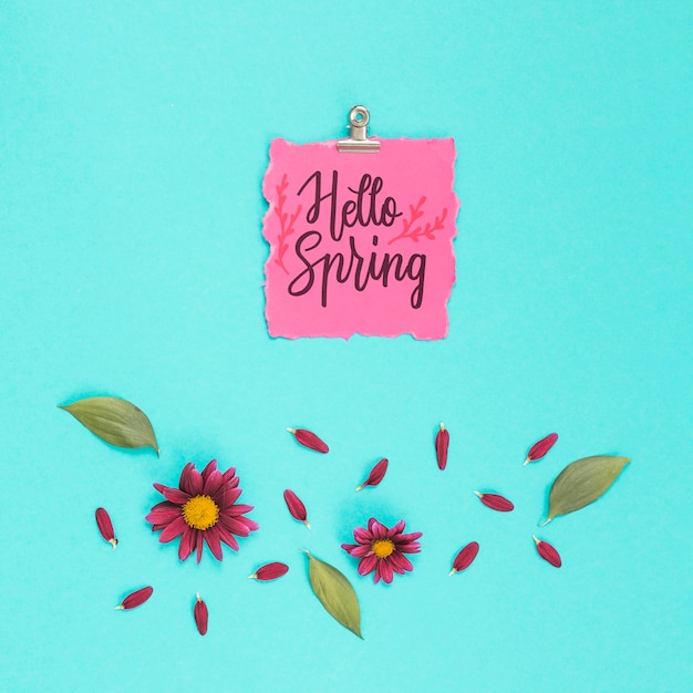 Download Flat lay spring mockup with greeting card | Free PSD File