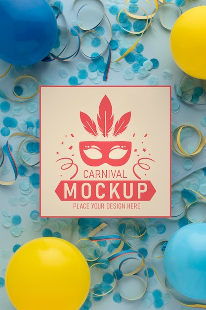Download Free PSD | Flat lay square mock-up with confetti and balloons