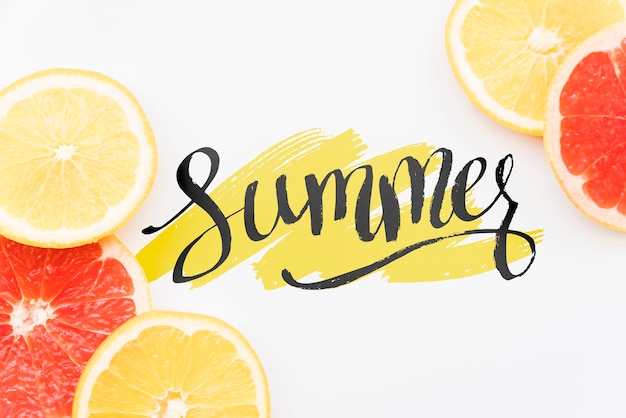 Free PSD | Flat lay summer background with exotic fruits