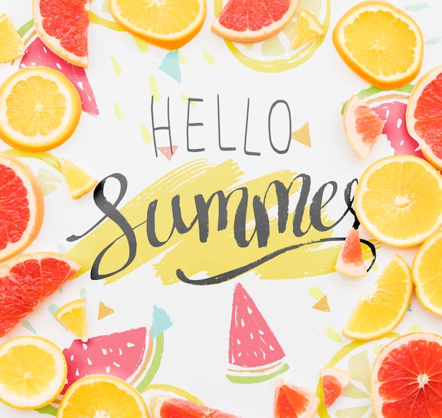 Flat lay summer background with exotic fruits Free Psd