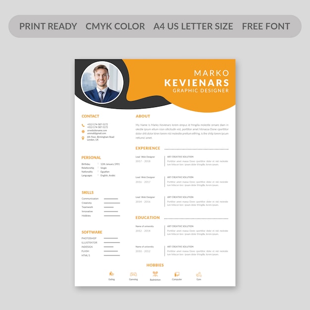 Flat resume design template Premium Psd