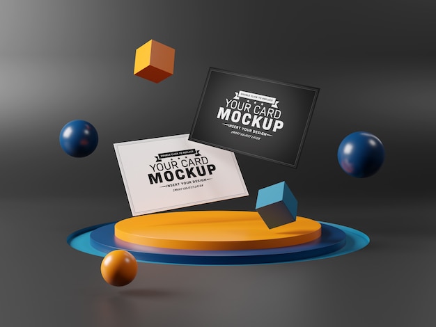 Download Floating business cards on stage podium mockup | Premium ...