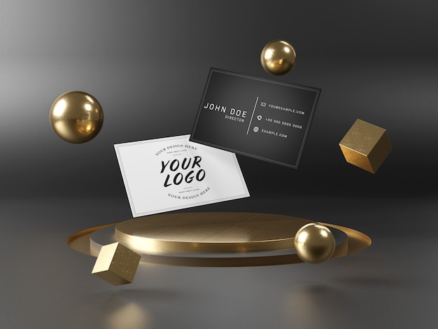 Download Premium PSD | Floating business cards on stage podium mockup