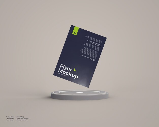 Download Floating flyer mockup above podium | Premium PSD File