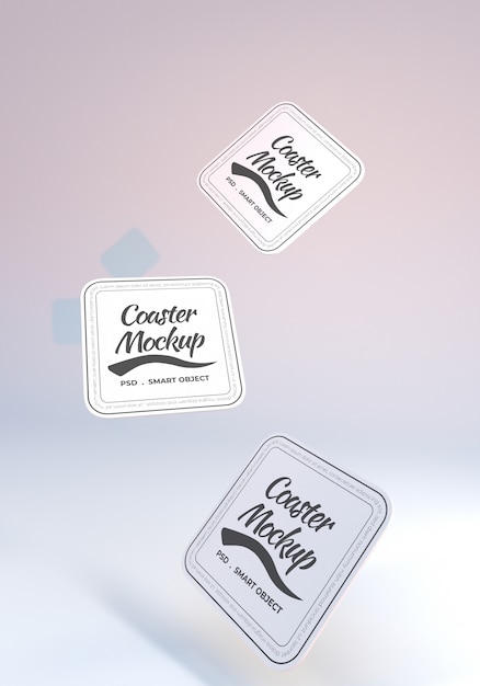 Premium PSD | Floating rounded rectangle coaster mockup