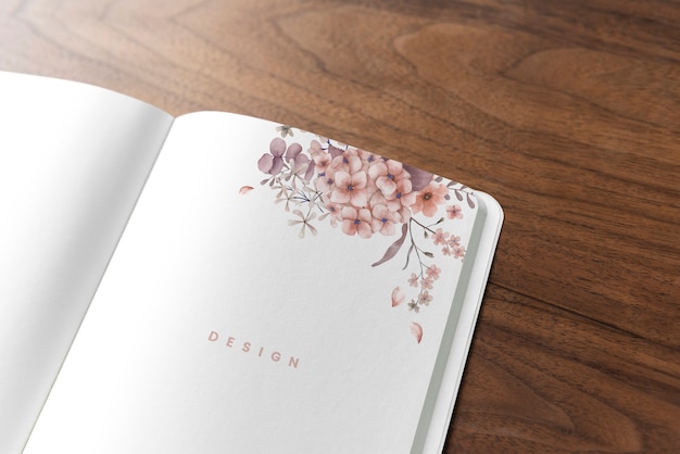 Download Floral notebook mockup on a wooden table PSD file | Free ...