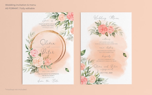 Free Psd Floral Wedding Invitation And Menu Template