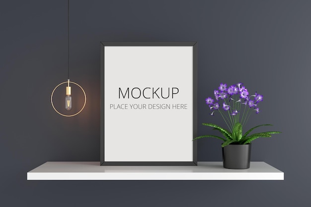 Premium PSD | Flower and lamp with frame mockup