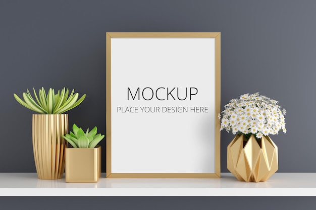 Download Premium PSD | Flower and succulent pot plant with frame mockup
