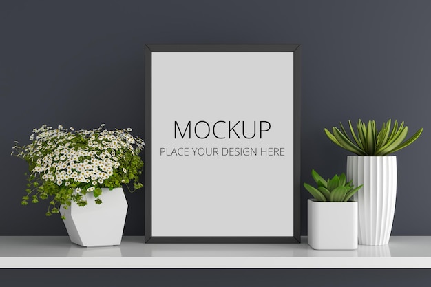 Download Free PSD | Flowers and succulent pots with frame mockup