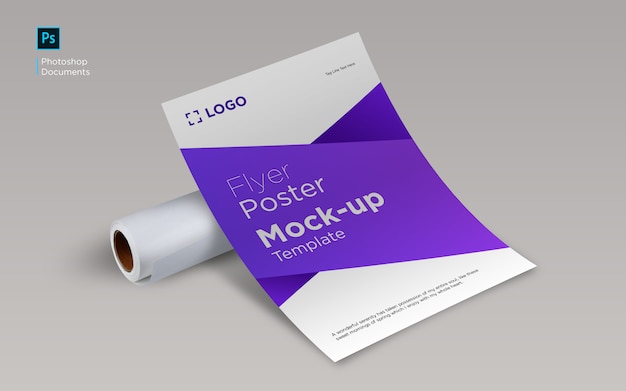 Download Flyer curve with paper roll mockup design template | Premium PSD File