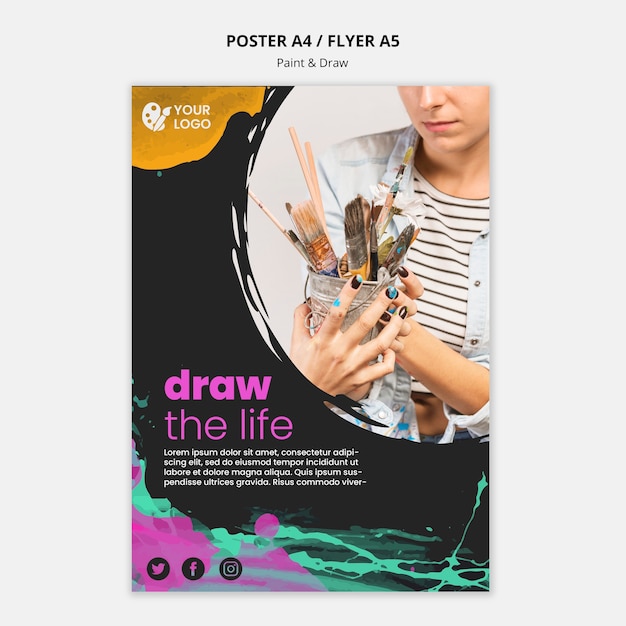 Flyer template for drawing and painting artists Free PSD File