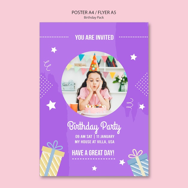 Flyer template with birthday invitation theme | Free PSD File