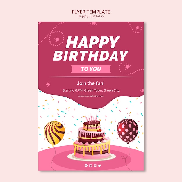 Flyer template with happy birthday theme Free PSD File