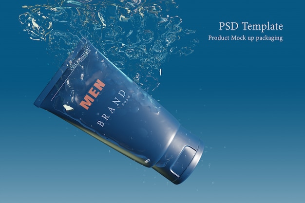 Download Foam packet face wash in water of mockup 3d render model for product design. | Premium PSD File