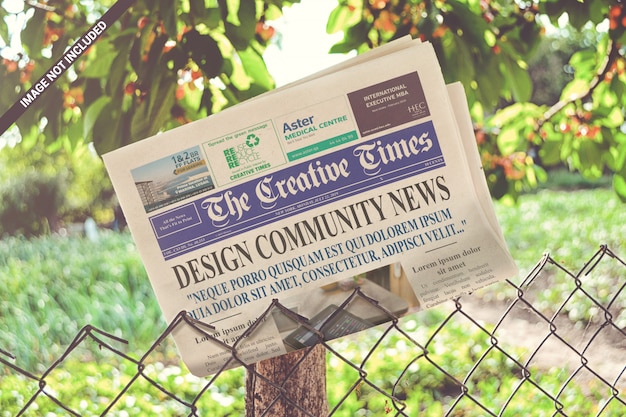 Download Premium PSD | Folded newspaper on the metallic fence mockup