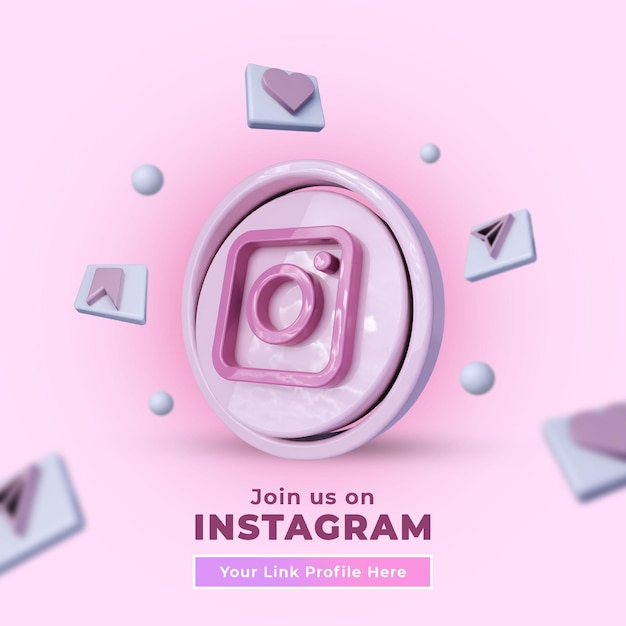  Follow us on instagram social media square banner with 3d logo
