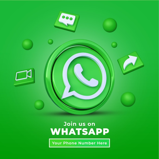  Follow us on whatsapp social media square banner with 3d logo and link profile box
