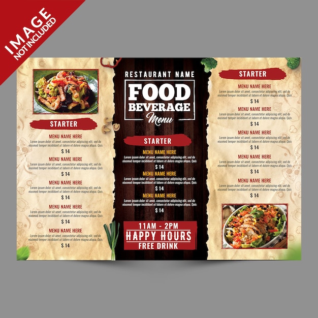 Premium PSD Food and beverage menu trifold brochure template