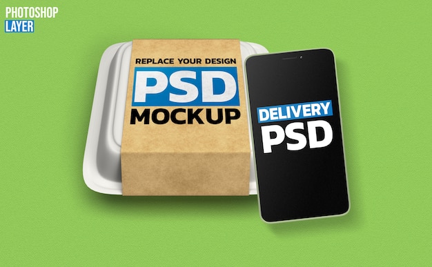 Download Food box and smartphone mockup | Premium PSD File