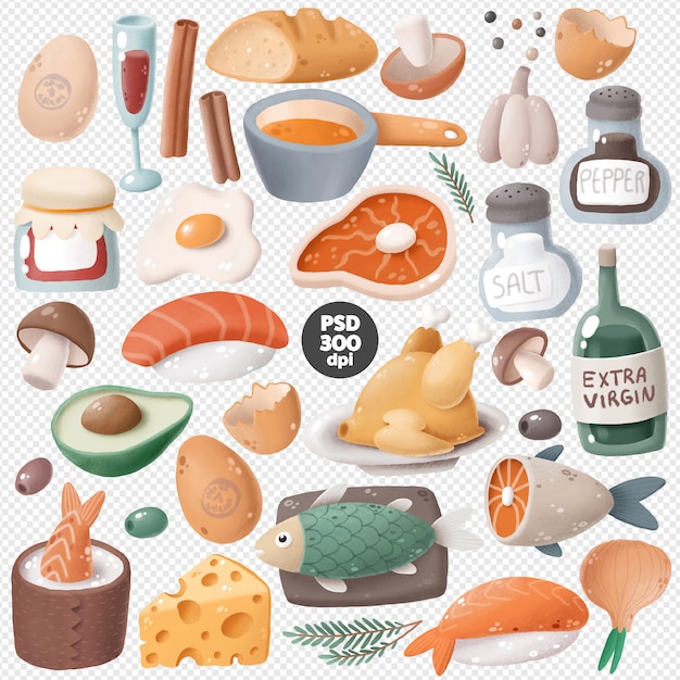 Premium PSD | Food clipart collection