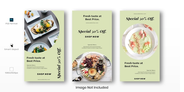 Download Premium PSD | Food instagram stories template set
