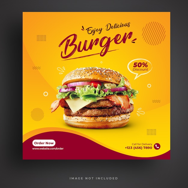 Food menu and restaurant burger social media banner template Premium Psd