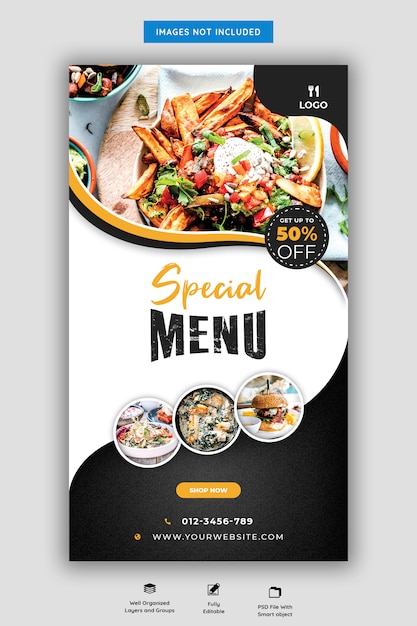 Food menu and restaurant instagram story template Premium Psd