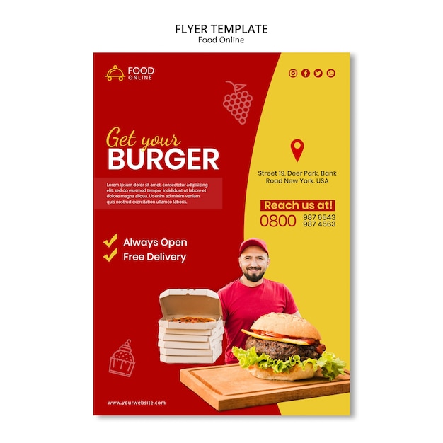 Download Free PSD | Food online concept flyer mock-up